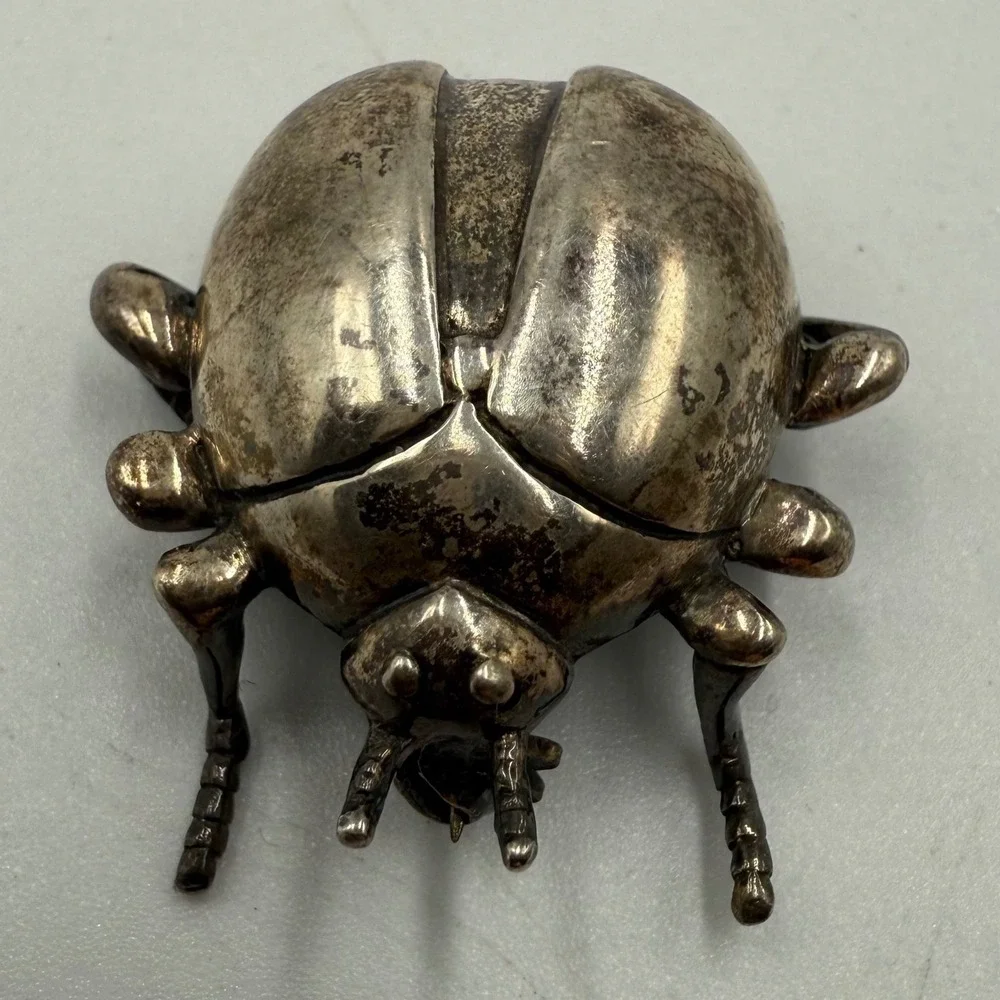 Vintage Sterling Silver Beetle Brooch 925 Scarab Bug Artisan Gothic Pin